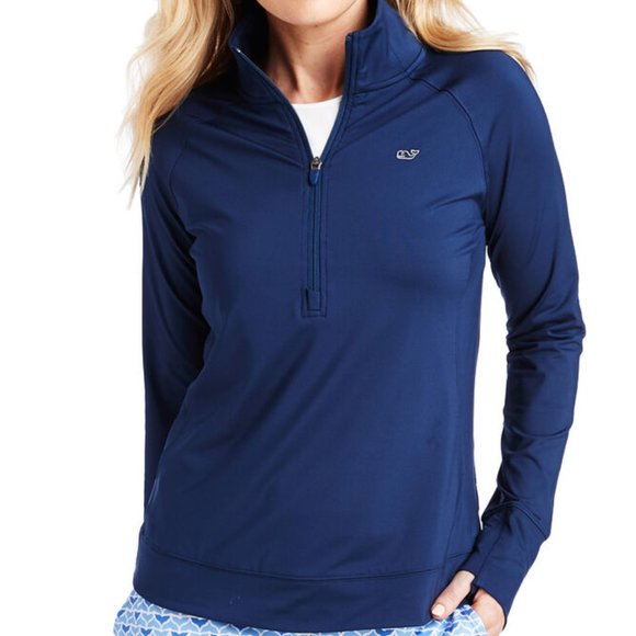 Vineyard Vines Solid Mesh Sport 1/4 Zip Pullover Shirt Top Womens XS Navy Blue - Picture 7 of 7